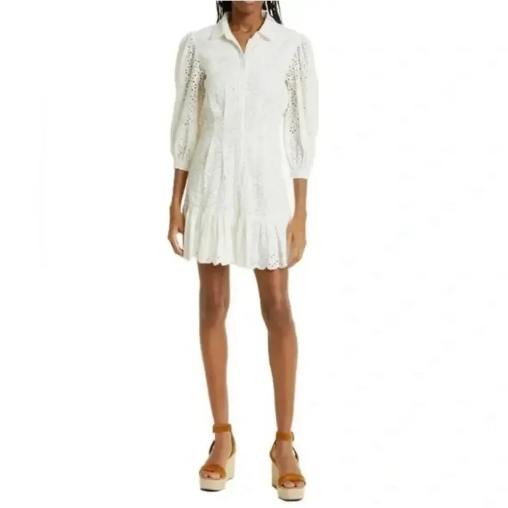 NEW Veronica Beard Kylan Eyelet Lace Cotton Mini Shirtdress White size 8 #D7035 - Picture 2 of 8